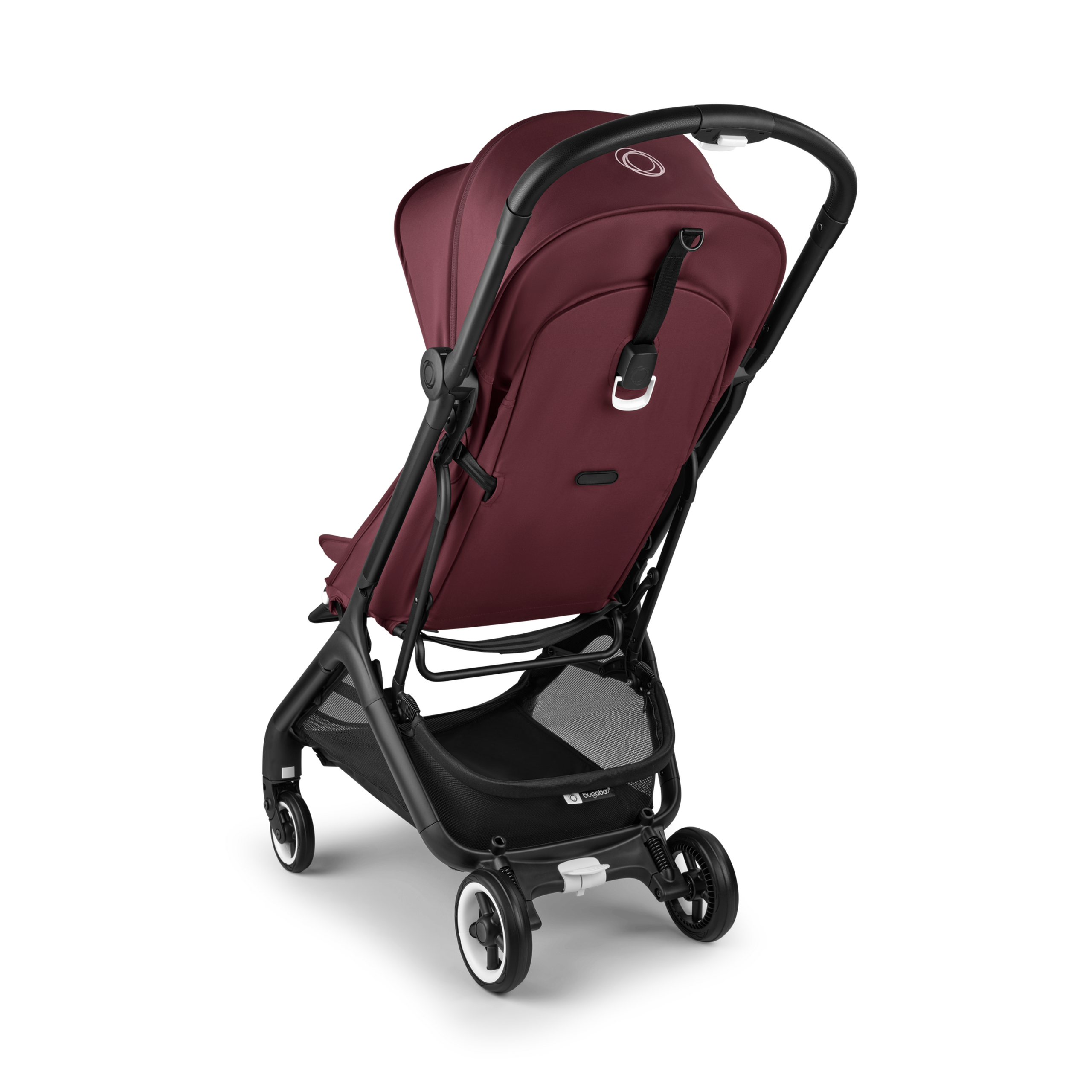 Bugaboo Butterfly bassinet and seat stroller black base, dark cherry red fabrics, dark cherry red sun canopy - Thumbnail Slide 3 of 13