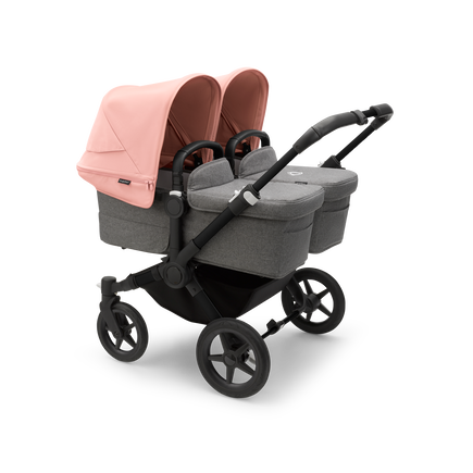 Bugaboo Donkey 5 Twin bassinet and seat stroller black base, grey mélange fabrics, morning pink sun canopy - view 1