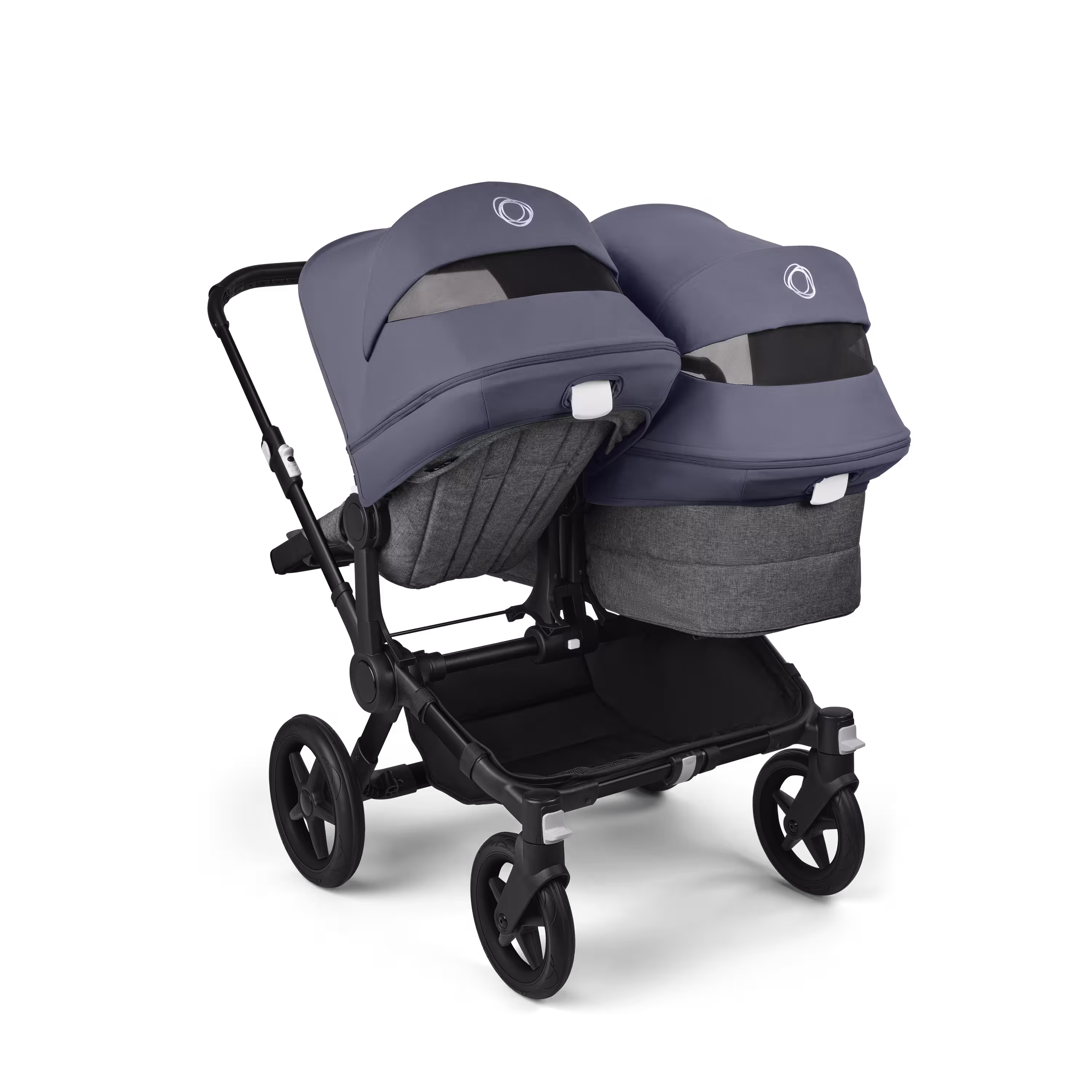 Bugaboo Donkey 5 Duo double stroller black base, grey mélange fabrics, stormy blue sun canopy - Main Modal Image Slide 4 of 11