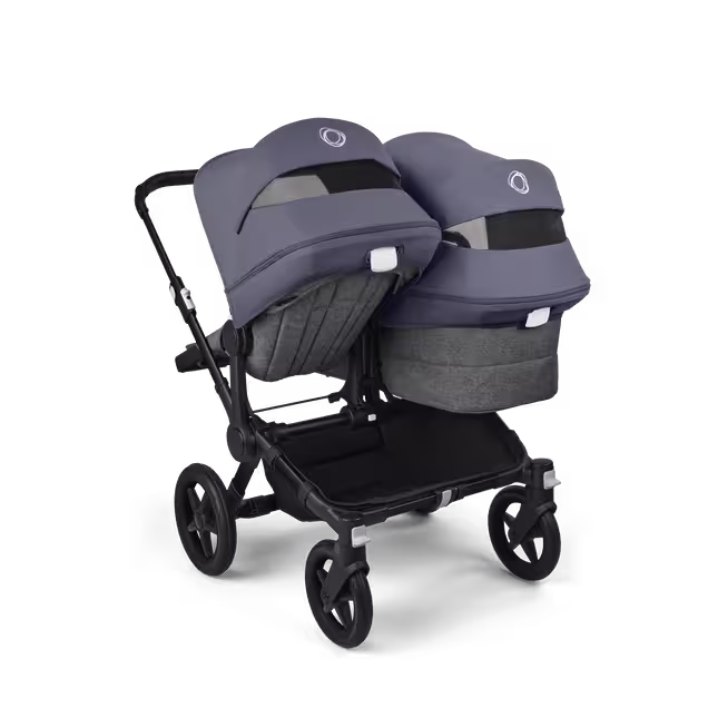 Bugaboo Donkey 5 Duo double stroller black base, grey mélange fabrics, stormy blue sun canopy - Main Image Slide 4 of 11