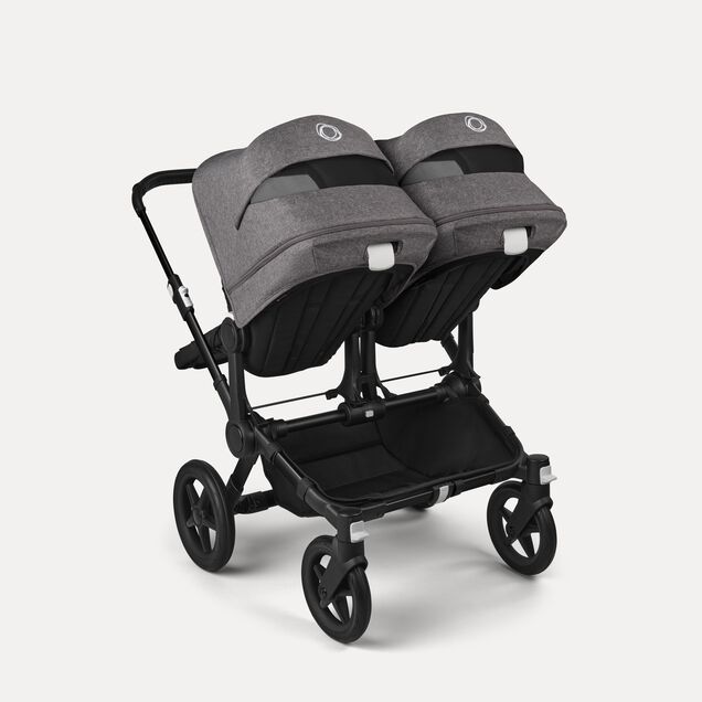 Bugaboo Donkey 5 twin stroller black base, midnight black fabrics, grey mélange sun canopy - Main Image Slide 4 of 12