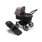 Bugaboo Donkey 5 Mono bassinet and seat stroller black base, midnight black fabrics, grey mélange sun canopy