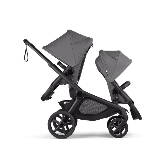 Bugaboo Kangaroo seat-only tandem black base, moon grey fabrics, moon grey sun canopy - Main Image Slide 3 of 12