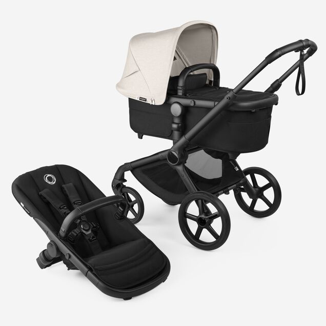 Bugaboo Fox 5 Renew bassinet and seat 2-in-1 stroller, with black chassis, Heritage Black fabrics, and Misty White sun canopy. - Main Image Slide 1 of 12