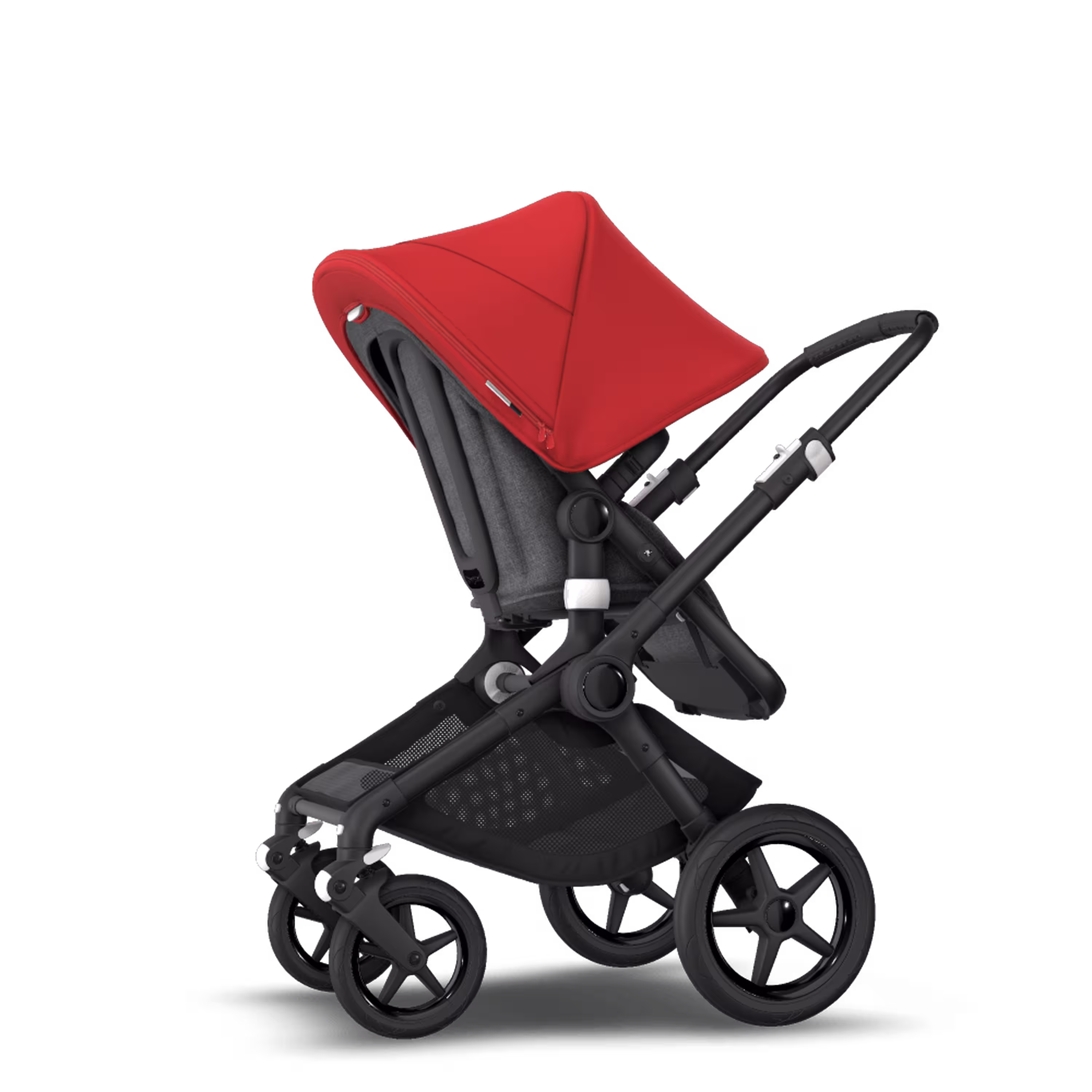 Bugaboo Fox 2 seat and bassinet stroller red sun canopy, grey melange fabrics, black base - Main Modal Image Slide 6 of 10