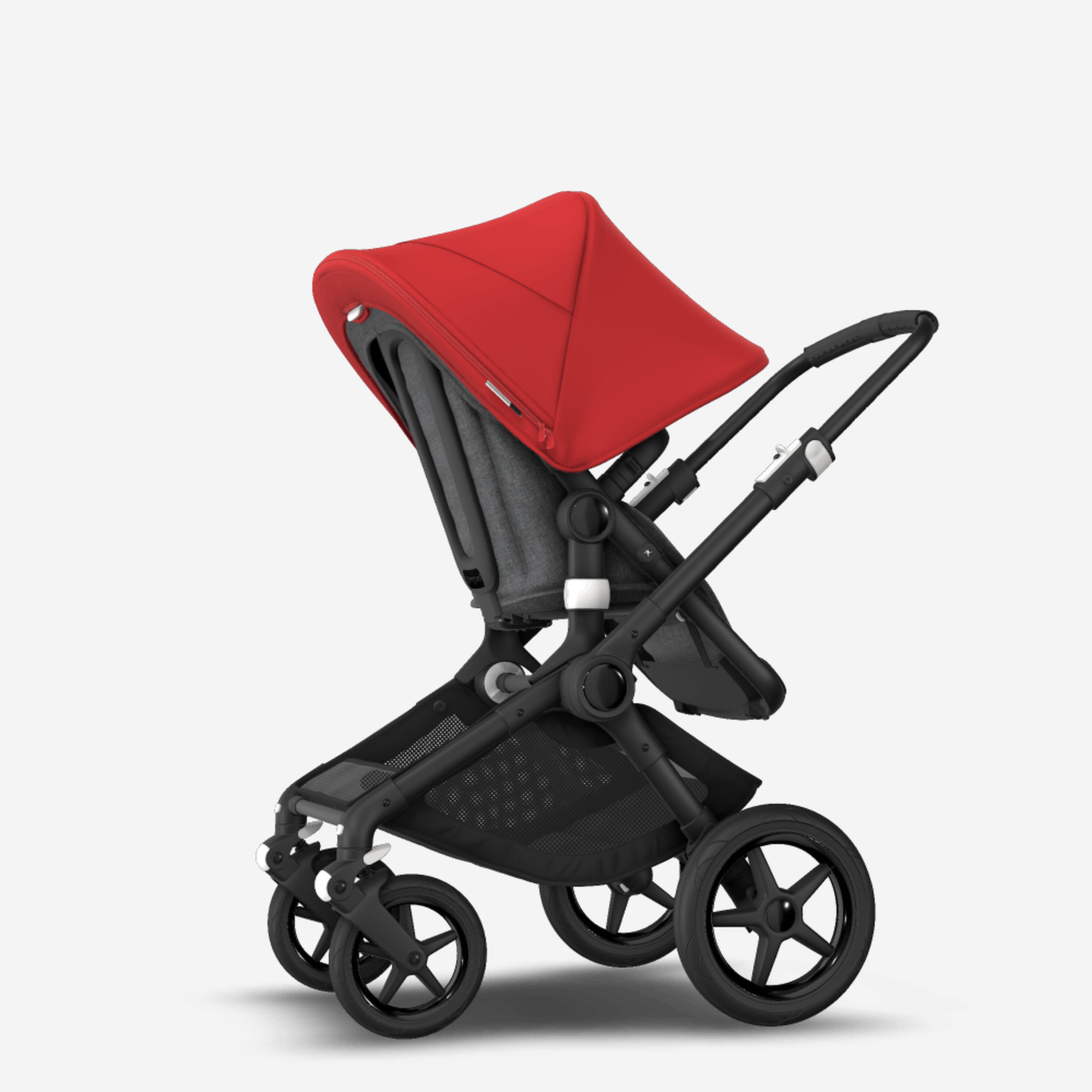 Bugaboo Fox 2 seat and bassinet stroller red sun canopy, grey melange fabrics, black base - Main Modal Image Slide 6 of 10