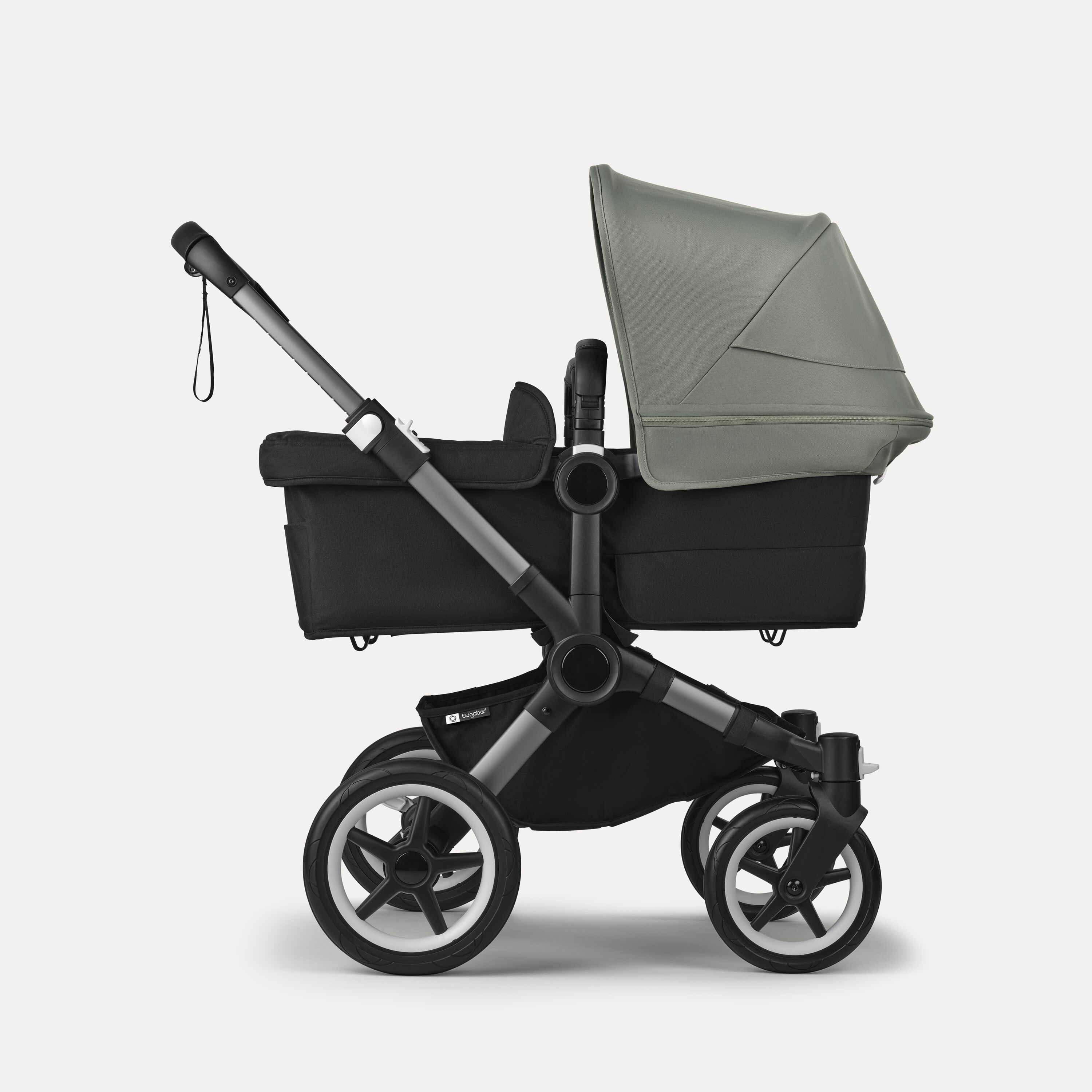 Bugaboo Donkey 5 twin stroller graphite base, midnight black fabrics, forest green sun canopy - Main Modal Image Slide 2 of 12