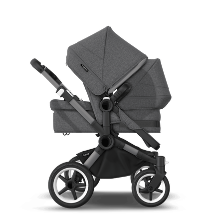 Bugaboo Donkey 5 Duo bassinet and seat stroller graphite base, grey mélange fabrics, grey mélange sun canopy