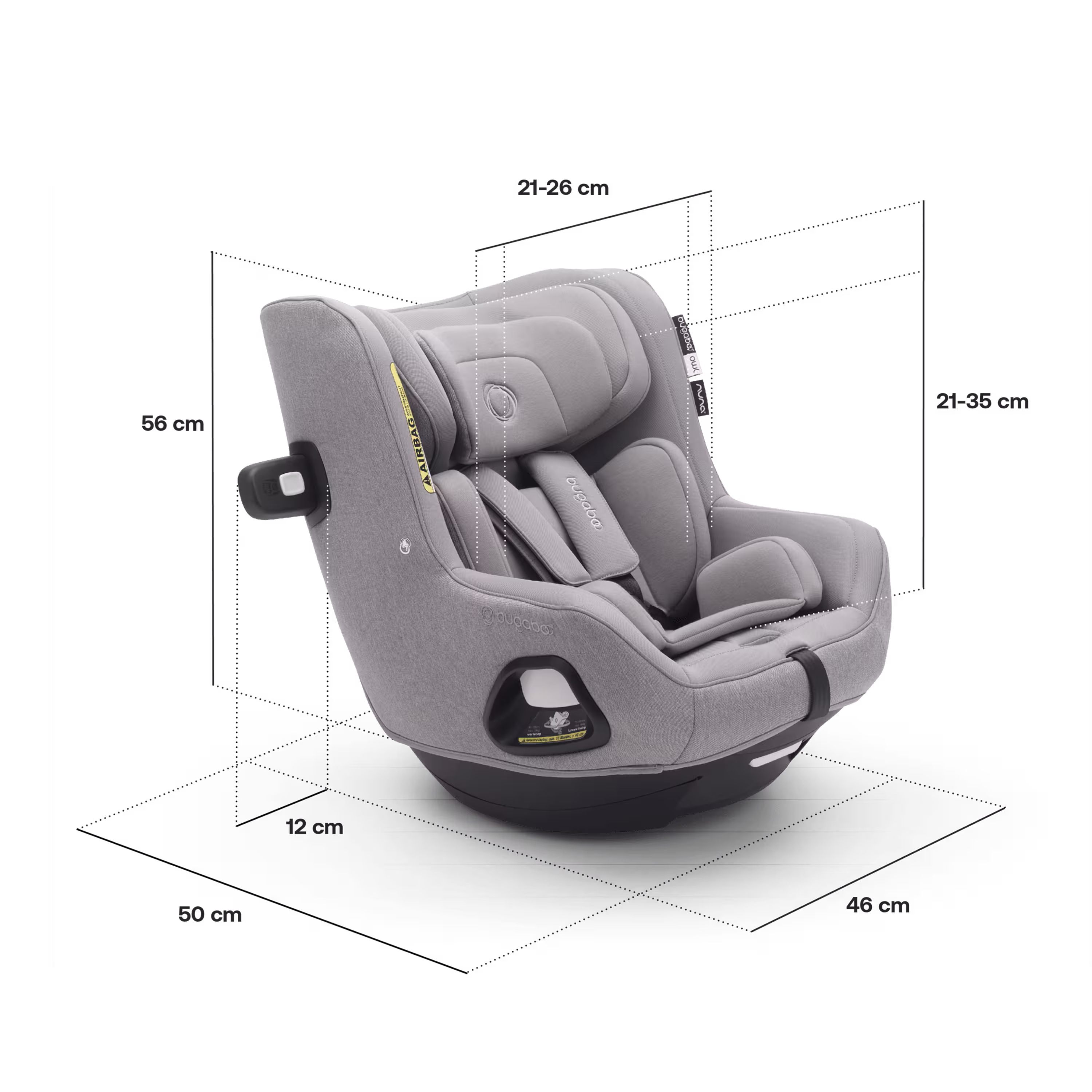 Bugaboo Owl by Nuna with measurements: Length: 50 cm, width: 46 cm, height: 56 cm, inner seat width: 21-26 cm, inner seat height: 21-35 cm, protection pod: 12 cm. - Main Modal Image Slide 3 of 11