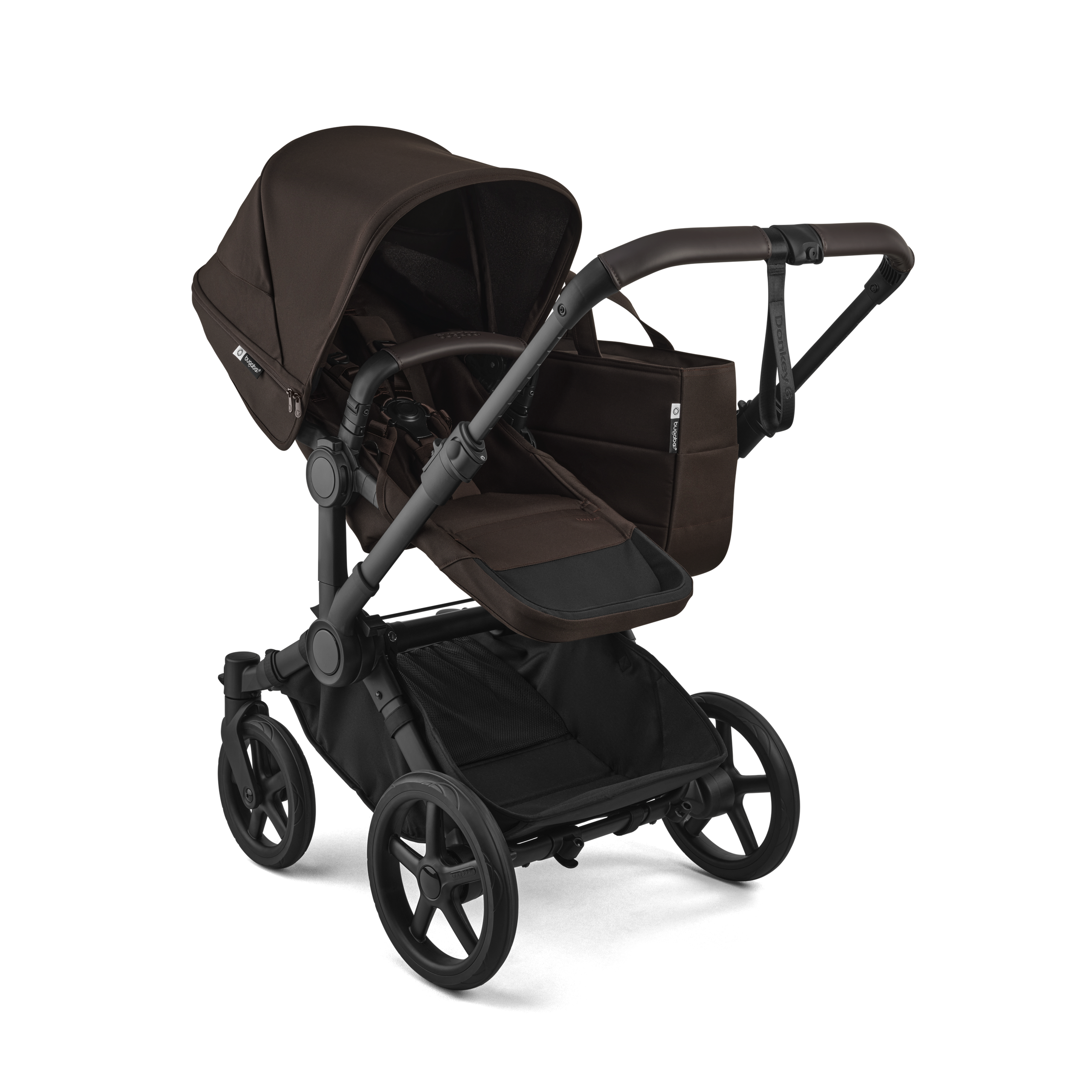 Bugaboo Donkey 6 2-in-1  stroller black base, cocoa brown fabrics, cocoa brown sun canopy - Thumbnail Slide 3 of 10