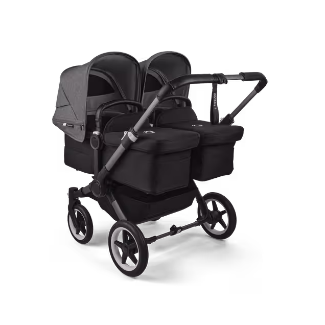 Bugaboo Donkey 5 twin stroller graphite base, midnight black fabrics, grey mélange sun canopy - Main Image Slide 1 of 12
