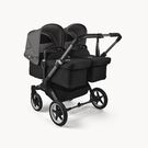 Bugaboo Donkey 5 twin stroller graphite base, midnight black fabrics, grey mélange sun canopy