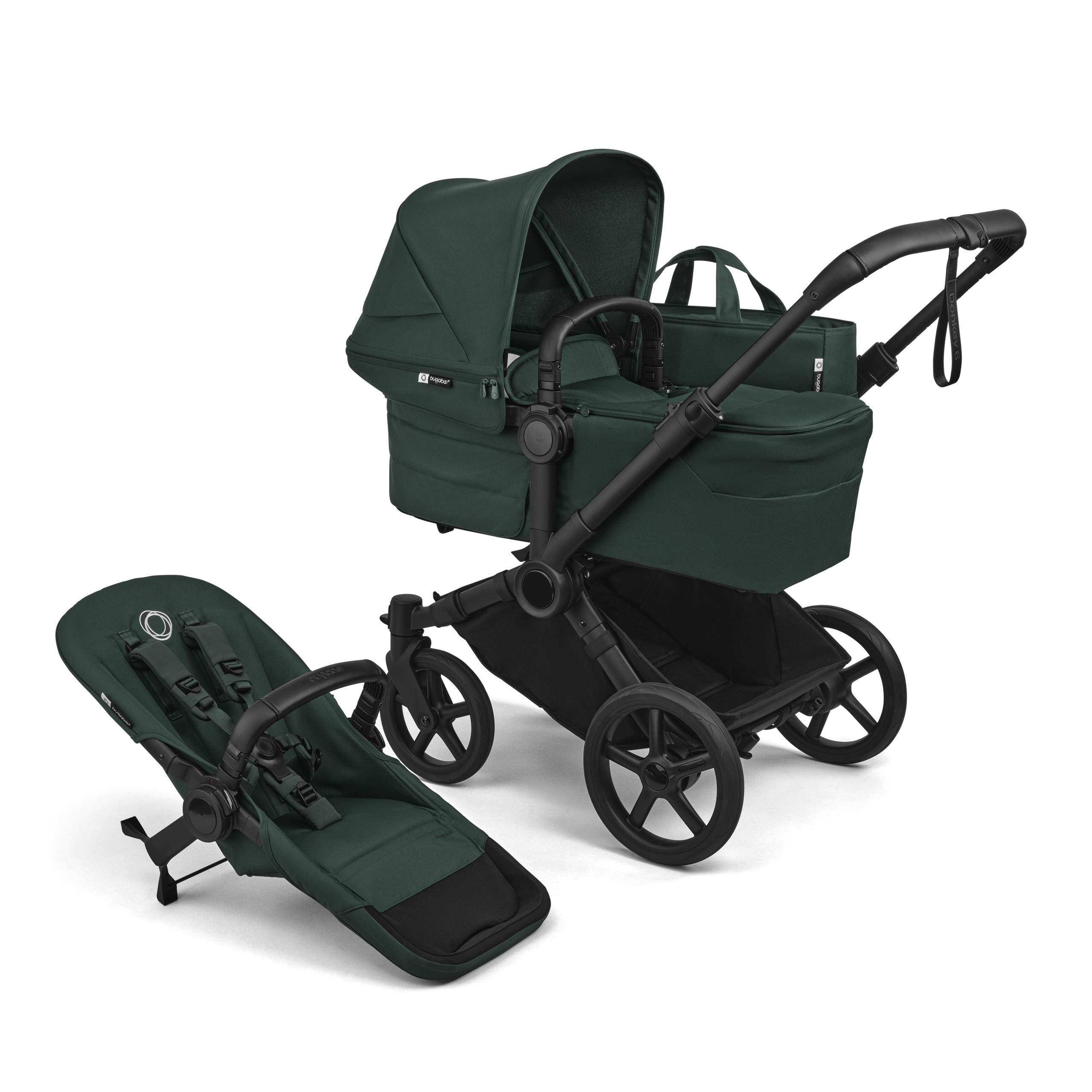 Bugaboo Donkey 6 2-in-1  pram black base, fern green fabrics, fern green sun canopy - Thumbnail Slide 1 of 10