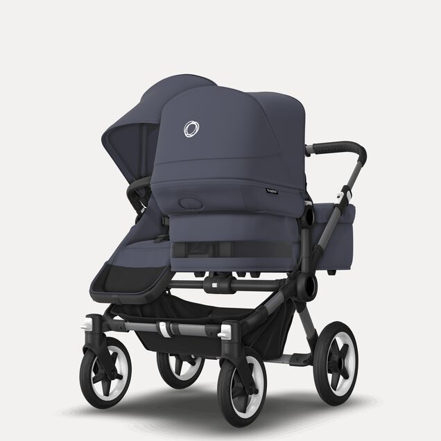 Bugaboo Donkey 5 Duo double stroller graphite base, stormy blue fabrics, stormy blue sun canopy - Main Image Slide 3 of 11