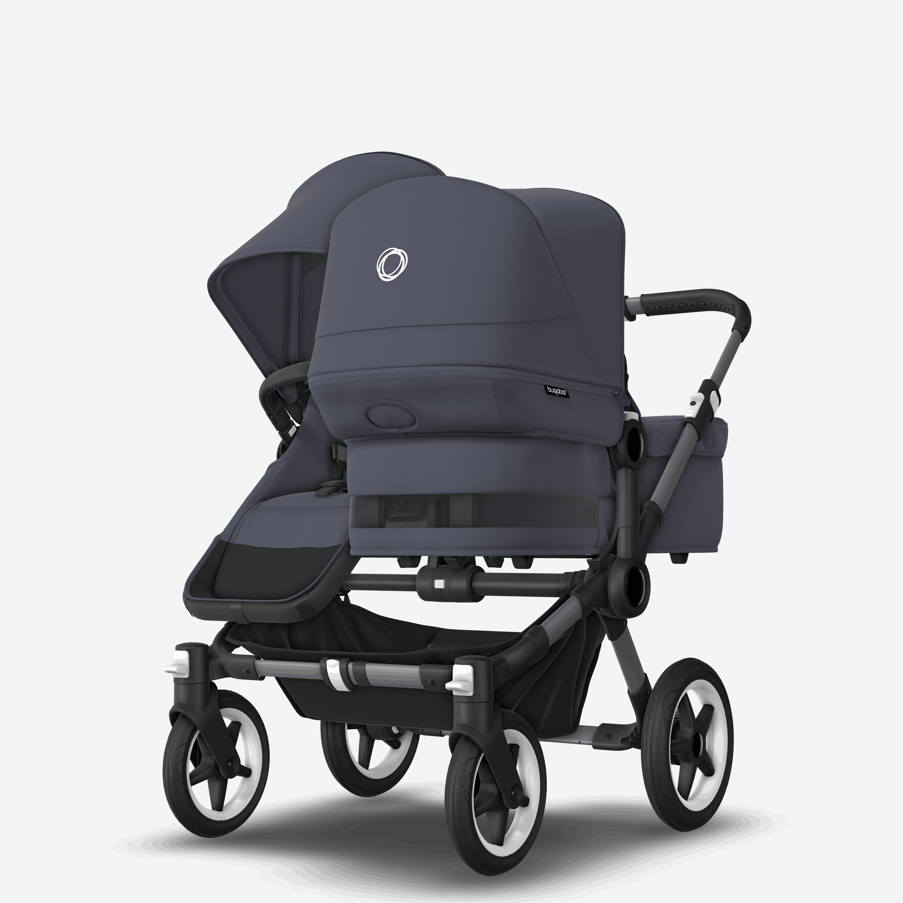 Bugaboo Donkey 5 Duo double stroller graphite base, stormy blue fabrics, stormy blue sun canopy - Main Modal Image Slide 3 of 11