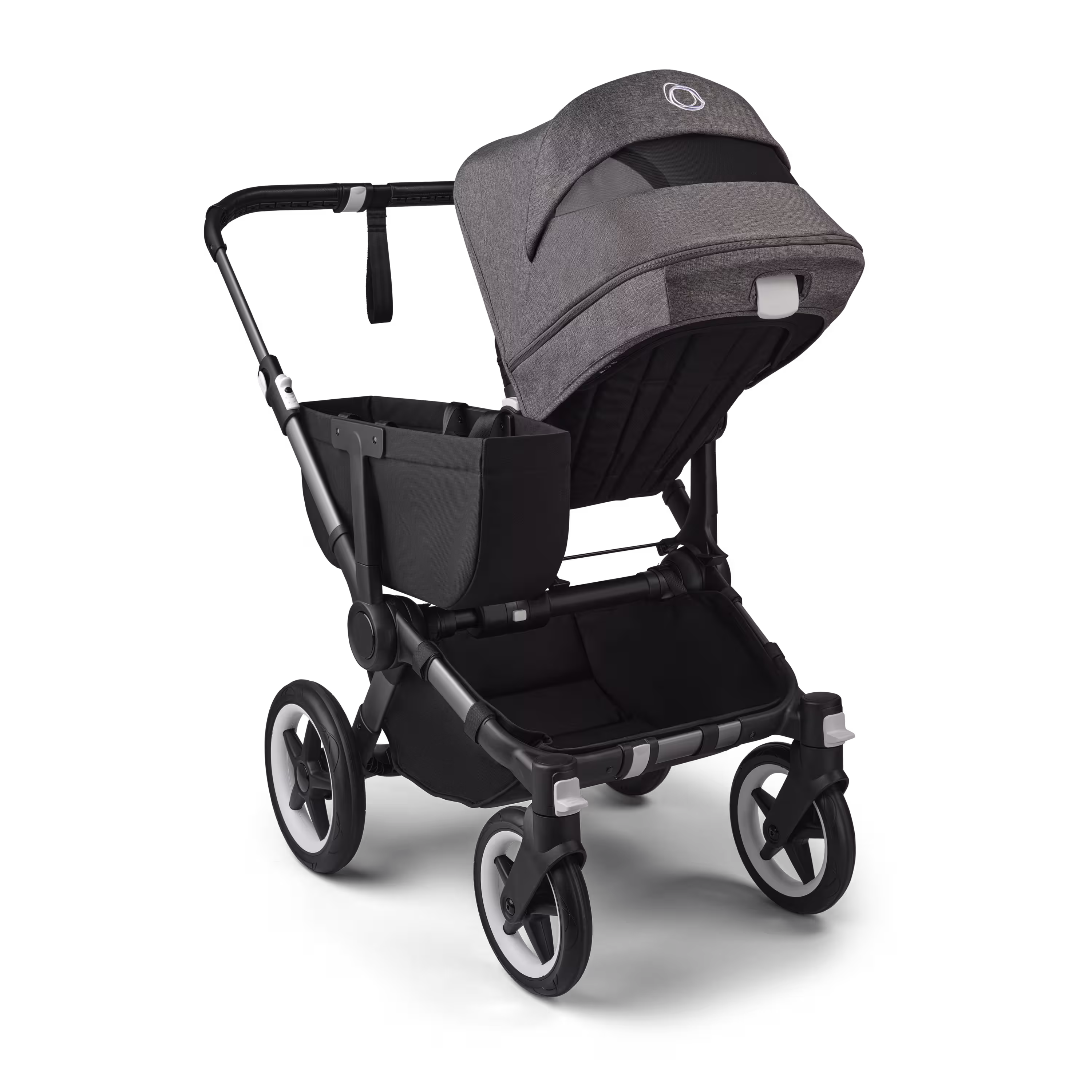 Refurbished Bugaboo Donkey 5 Mono bassinet and seat stroller graphite base, midnight black fabrics, grey mélange sun canopy - Main Modal Image Slide 4 of 11