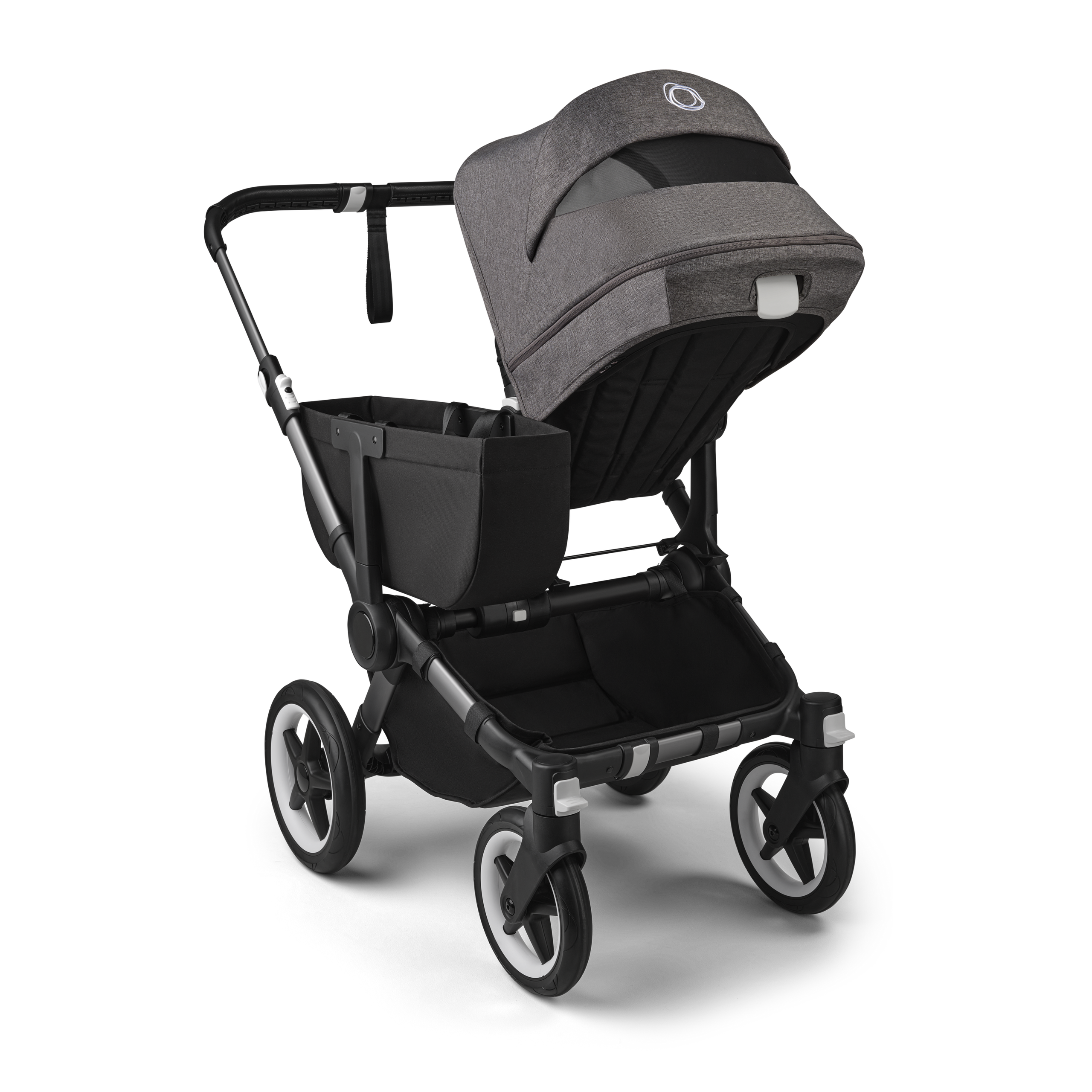Refurbished Bugaboo Donkey 5 Mono bassinet and seat stroller graphite base, midnight black fabrics, grey mélange sun canopy - Thumbnail Slide 4 of 11