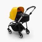 Bugaboo Bee 6 bassinet and seat stroller lemon yellow sun canopy, black fabrics, aluminium base