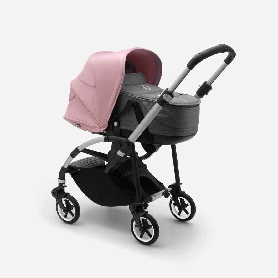 Bugaboo Bee 6 carrycot and seat pushchair soft pink sun canopy, grey mélange fabrics, aluminium base