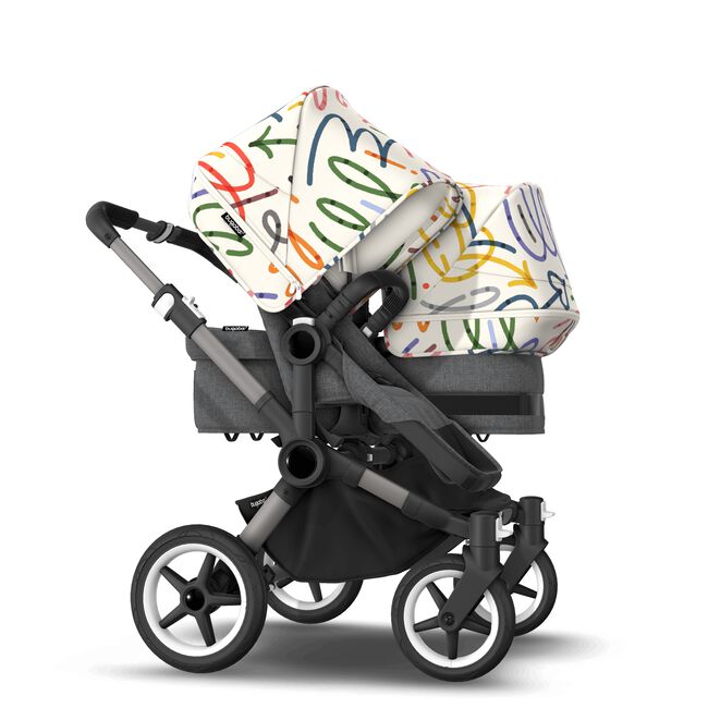 Bugaboo Donkey 5 Duo bassinet and seat stroller graphite base, grey mélange fabrics, art of discovery white sun canopy - Main Image Slide 5 of 12