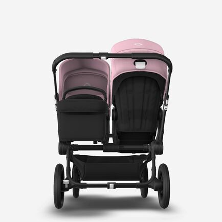 Bugaboo Donkey 3 Duo seat and bassinet stroller soft pink sun canopy, black fabrics, black base