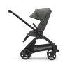 Side view of the Bugaboo Dragonfly seat stroller with black chassis, grey melange fabrics and forest green sun canopy. - Thumbnail Slide 3 of 18