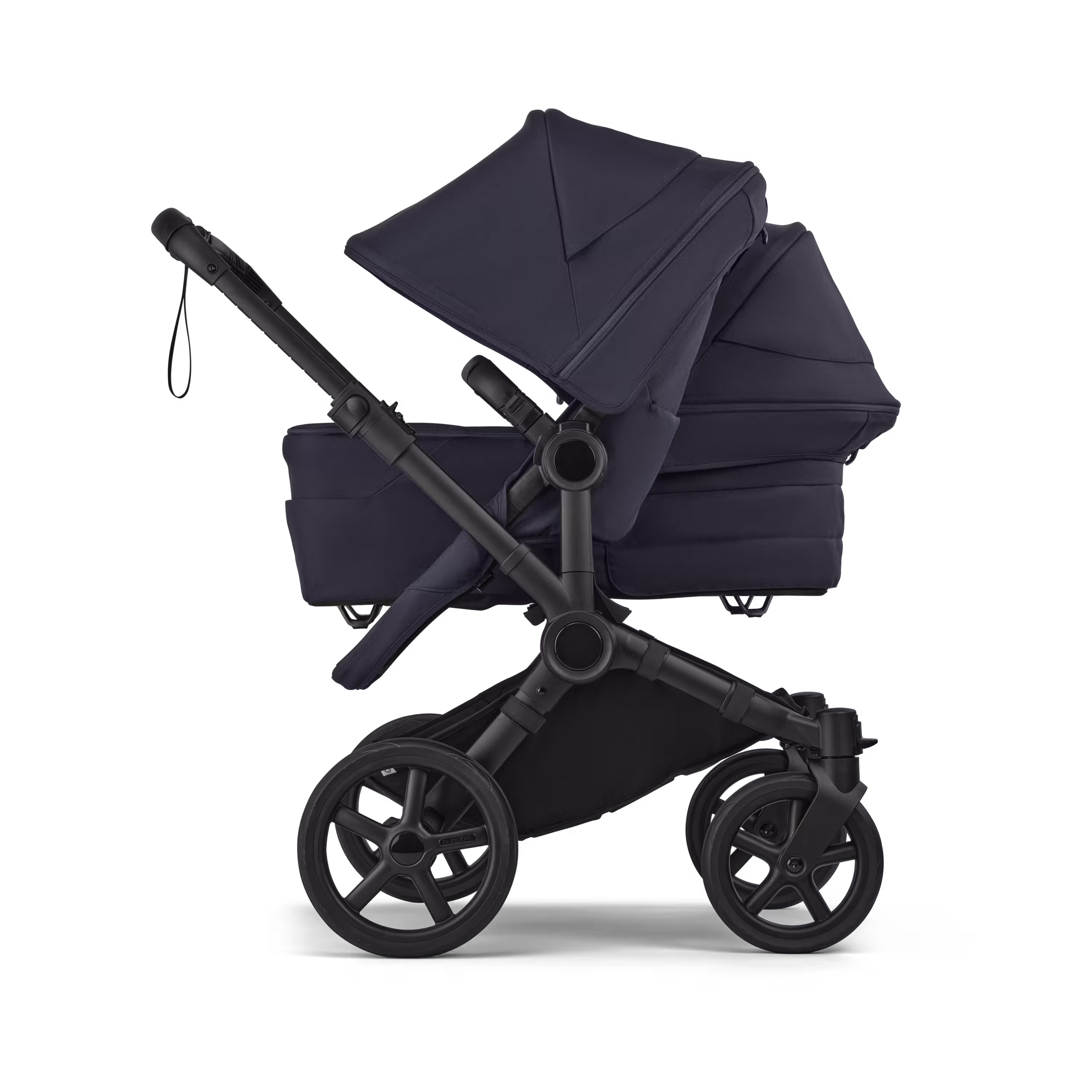 Bugaboo Donkey 6 double stroller black base, deep indigo fabrics, deep indigo sun canopy  - Main Modal Image Slide 3 of 9