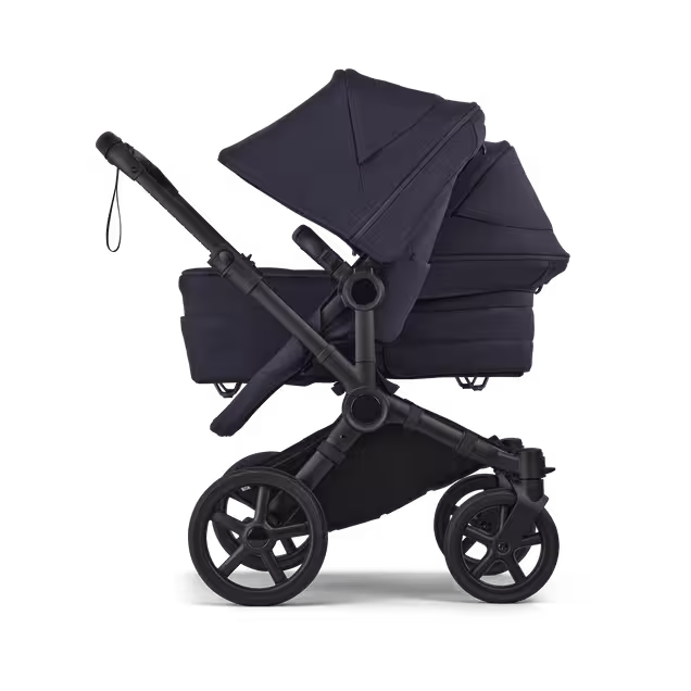 Bugaboo Donkey 6 double stroller black base, deep indigo fabrics, deep indigo sun canopy  - Main Image Slide 3 of 9