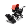 Bugaboo Fox 3 bassinet and seat stroller with graphite frame, black fabrics, and red sun canopy. - Thumbnail Slide 1 of 9