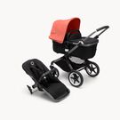 Bugaboo Fox 3 bassinet and seat stroller graphite base, midnight black fabrics, sunrise red sun canopy