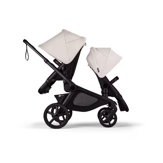 Bugaboo Kangaroo tandem stroller black base, midnight black fabrics, misty white sun canopy - Main Image Slide 4 of 18