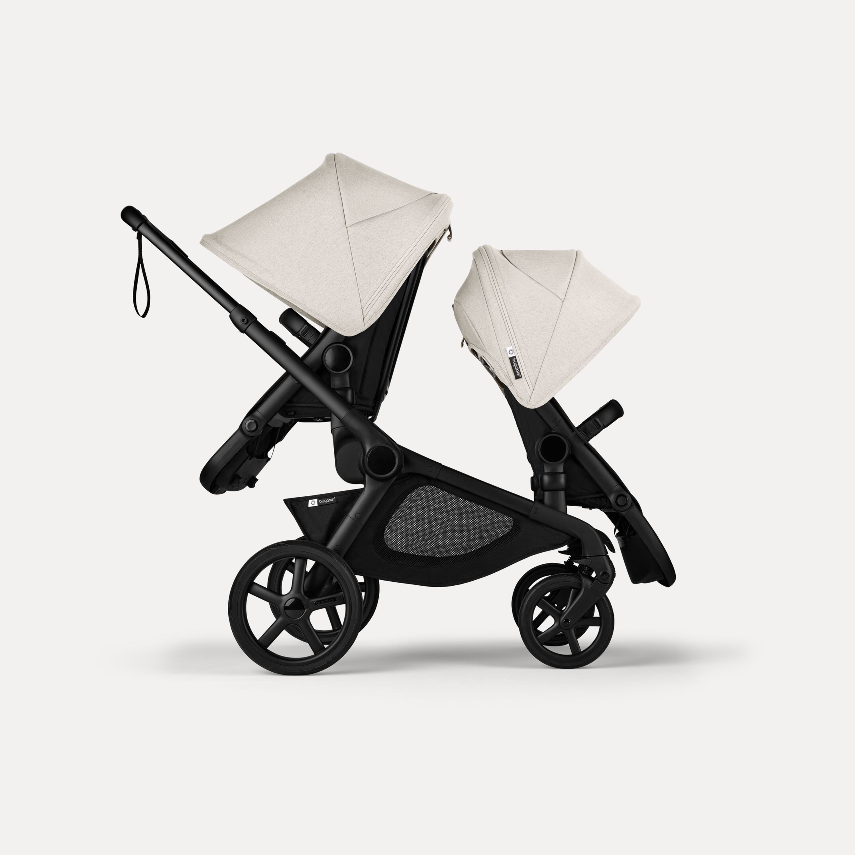 Bugaboo Kangaroo tandem stroller black base, midnight black fabrics, misty white sun canopy - Main Modal Image Slide 4 of 18