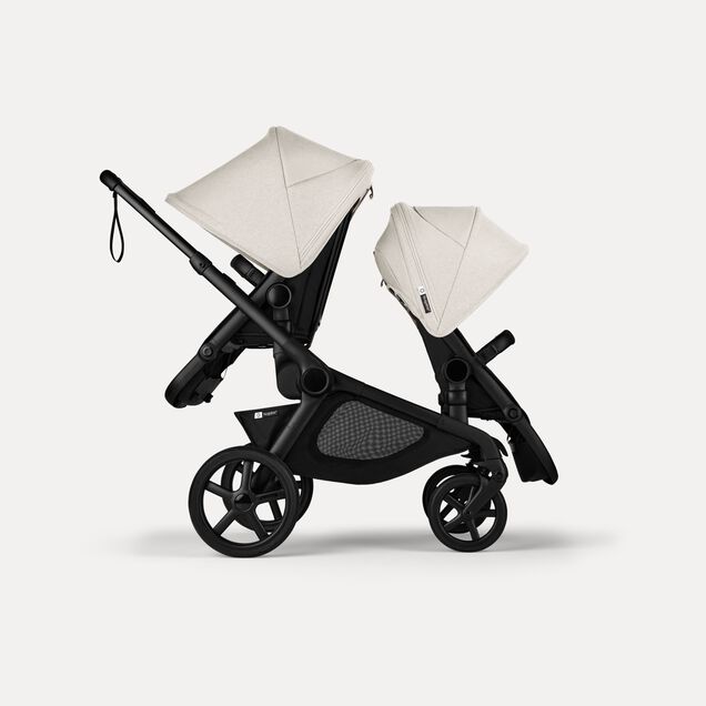 Bugaboo Kangaroo tandem stroller black base, midnight black fabrics, misty white sun canopy - Main Image Slide 4 of 18