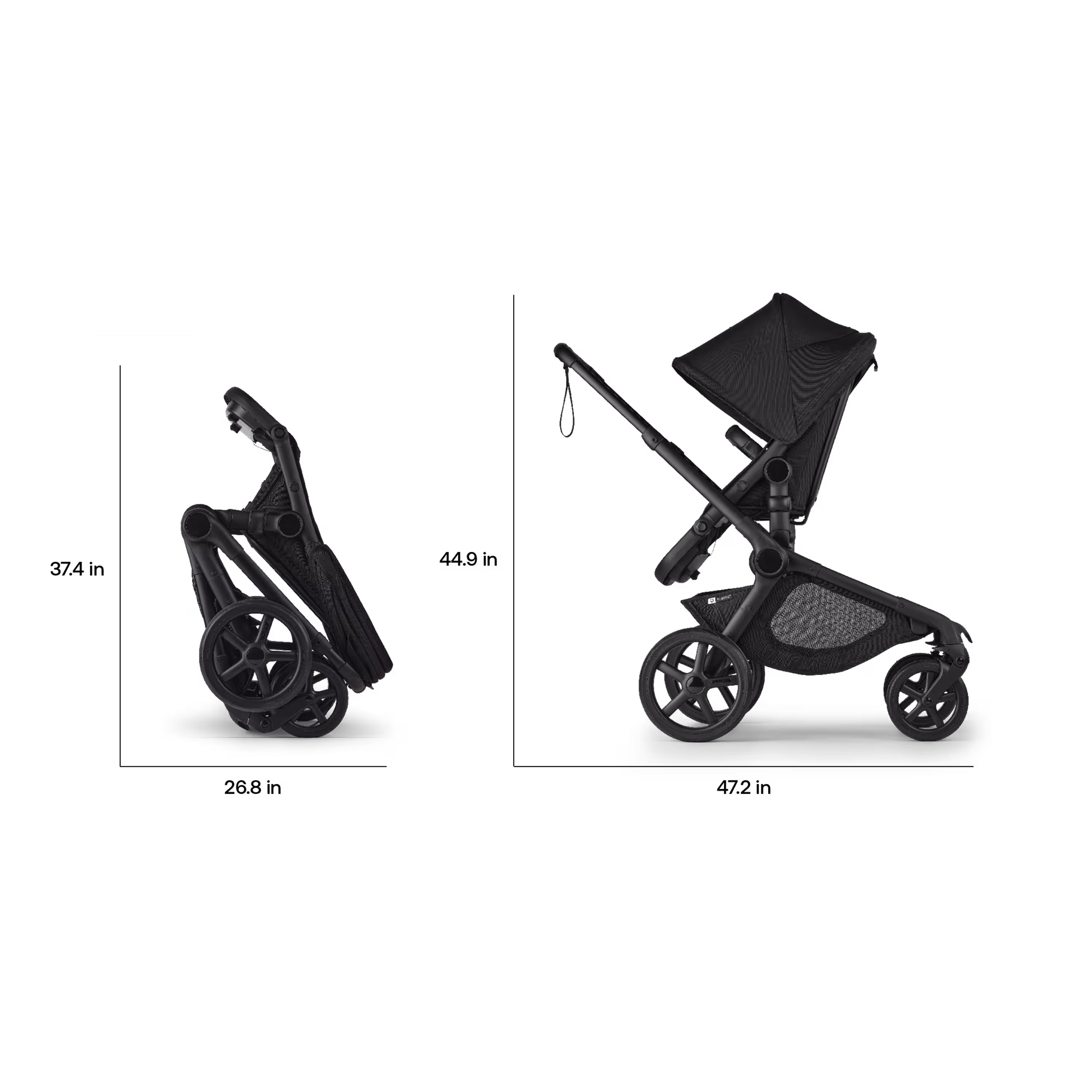 Bugaboo Kangaroo seat-only stroller black base, midnight black fabrics, midnight black sun canopy - Main Modal Image Slide 8 of 11