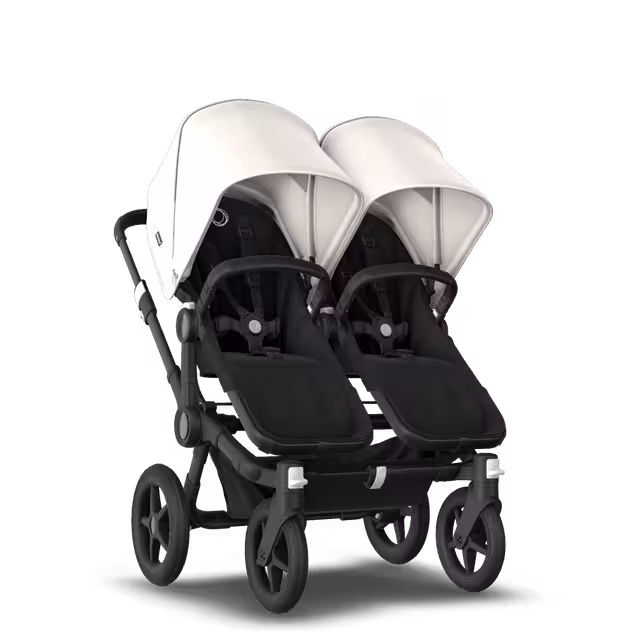 Bugaboo Donkey 3 Twin fresh white sun canopy, black seat, black chassis - Main Image Slide 1 of 6