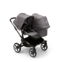 Bugaboo Donkey 5 Duo seat and bassinet stroller with graphite chassis, grey melange fabrics and grey melange sun canopy. - Thumbnail Slide 1 of 12