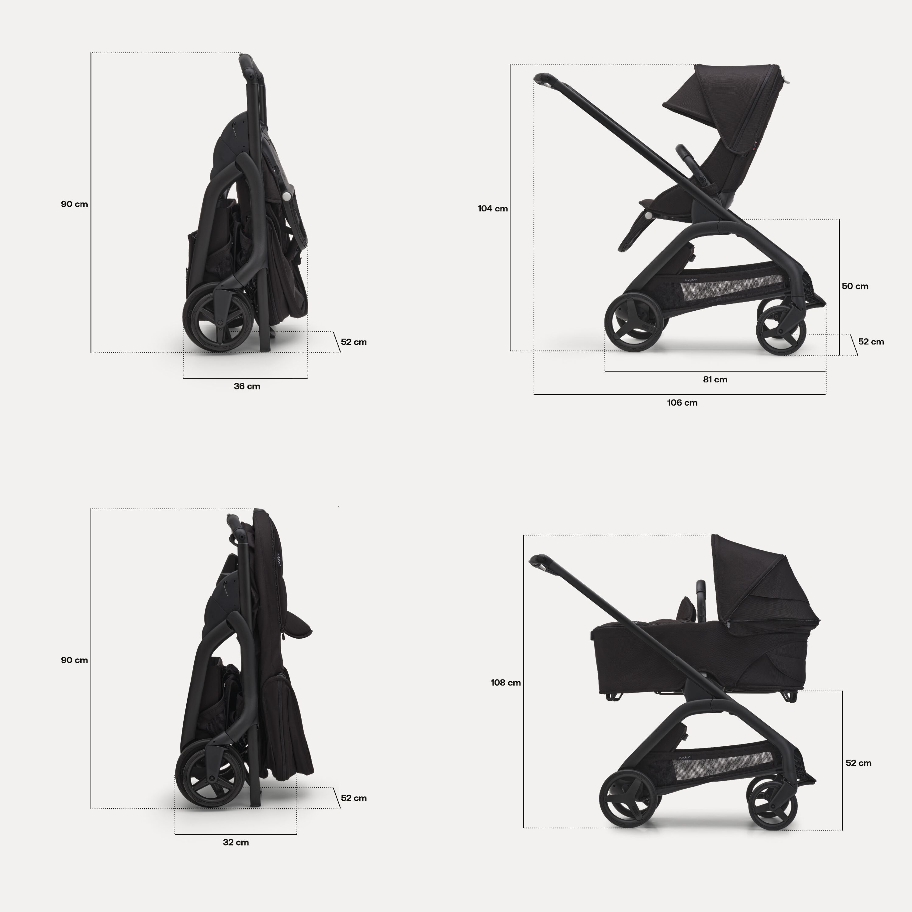 Refurbished Bugaboo Dragonfly bassinet and seat stroller black base, grey melange fabrics, grey melange sun canopy - Main Modal Image Slide 5 of 14