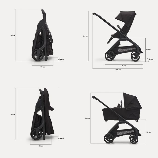 Refurbished Bugaboo Dragonfly bassinet and seat stroller black base, grey melange fabrics, grey melange sun canopy - Main Image Slide 5 of 14