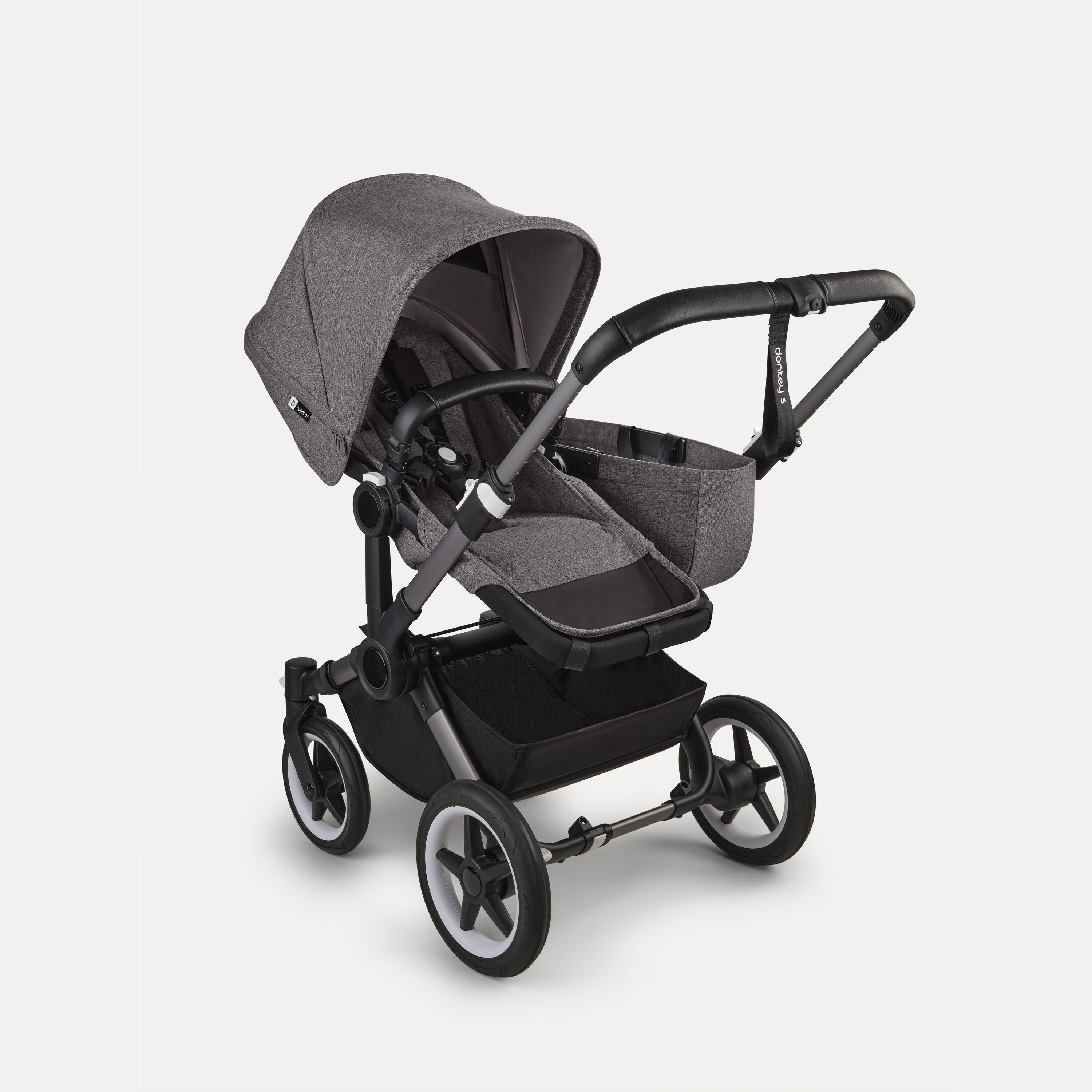 Bugaboo Donkey 5 Mono 2-in-1 stroller graphite base, grey mélange fabrics, grey mélange sun canopy - Main Modal Image Slide 2 of 12