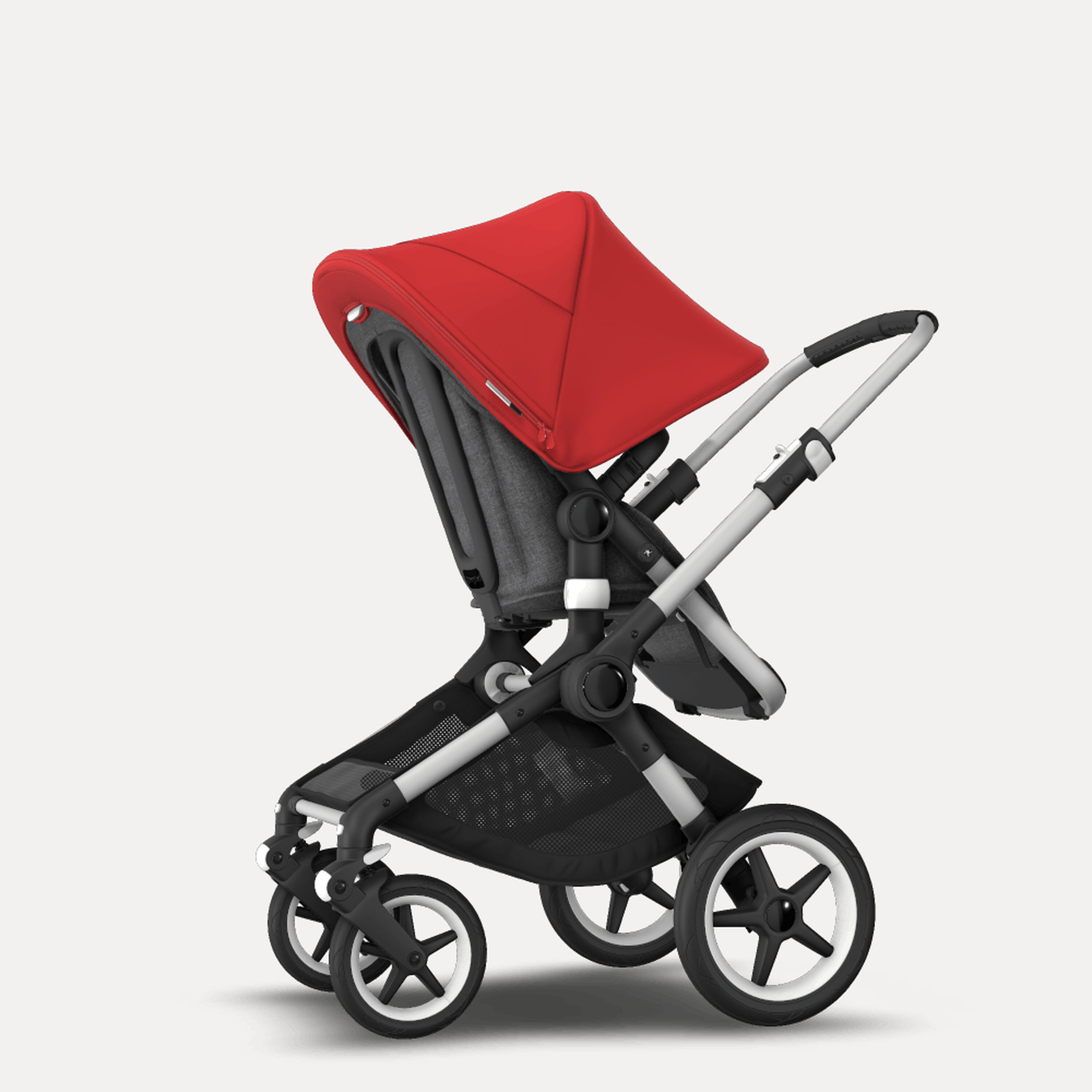 Bugaboo Fox 2 seat and carrycot pushchair red sun canopy, grey melange fabrics, aluminium base - Main Modal Image Slide 6 of 10