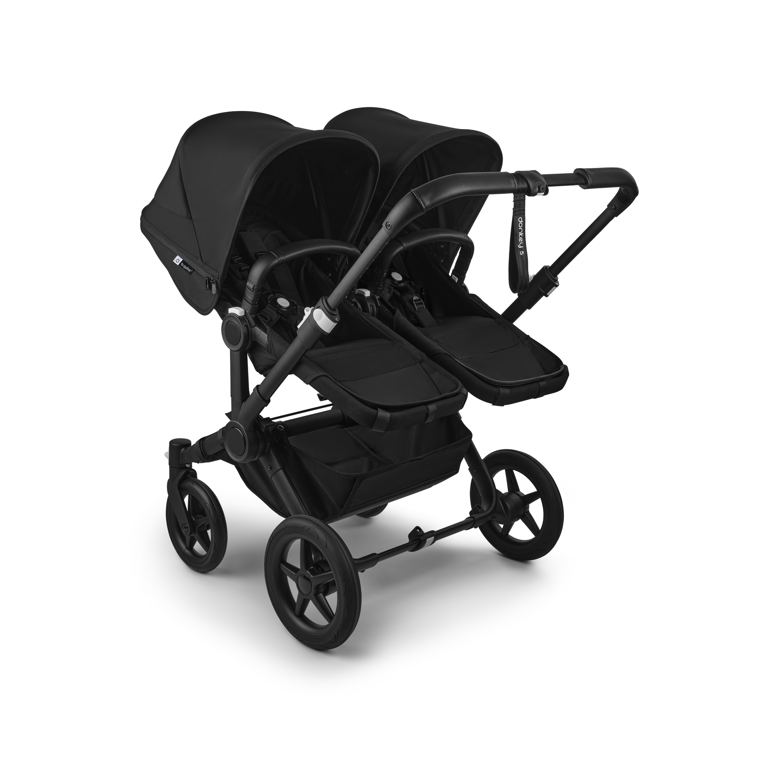 Bugaboo Donkey 5 twin stroller black base, midnight black fabrics, midnight black sun canopy - Thumbnail Slide 3 of 12