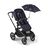 Bugaboo Fox 5 Renew seat stroller with a parasol attached. The stroller and parasol feature dark blue fabrics. - Thumbnail Slide 12 of 12