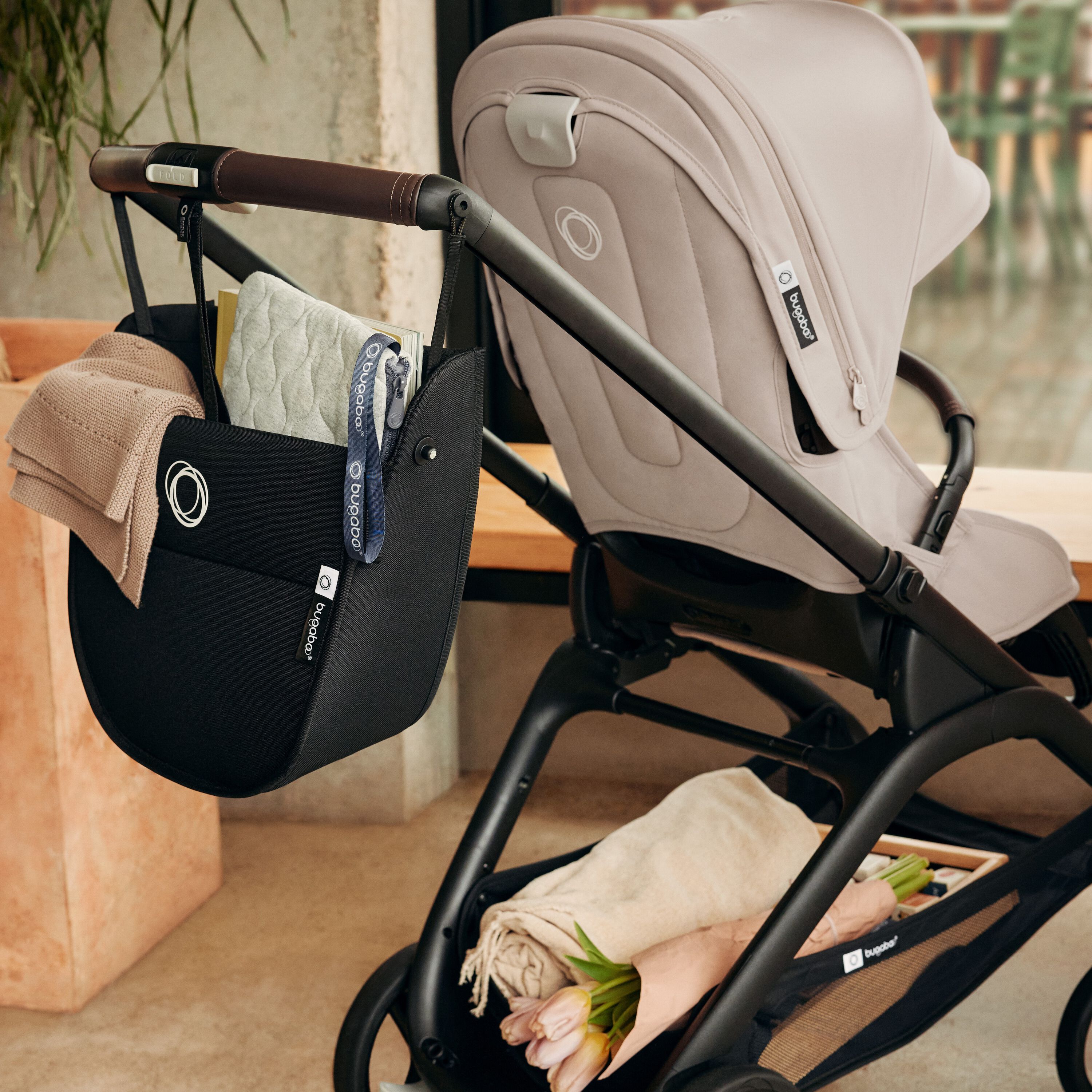 Bugaboo Dragonfly seat stroller graphite base, midnight black fabrics, misty white sun canopy - Main Modal Image Slide 5 of 16