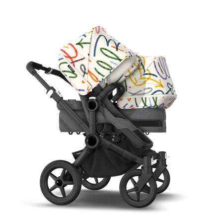 Bugaboo Donkey 5 Duo bassinet and seat stroller black base, grey mélange fabrics, art of discovery white sun canopy - view 2