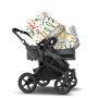Bugaboo Donkey 5 Duo bassinet and seat stroller black base, grey mélange fabrics, art of discovery white sun canopy - Thumbnail Slide 2 of 12