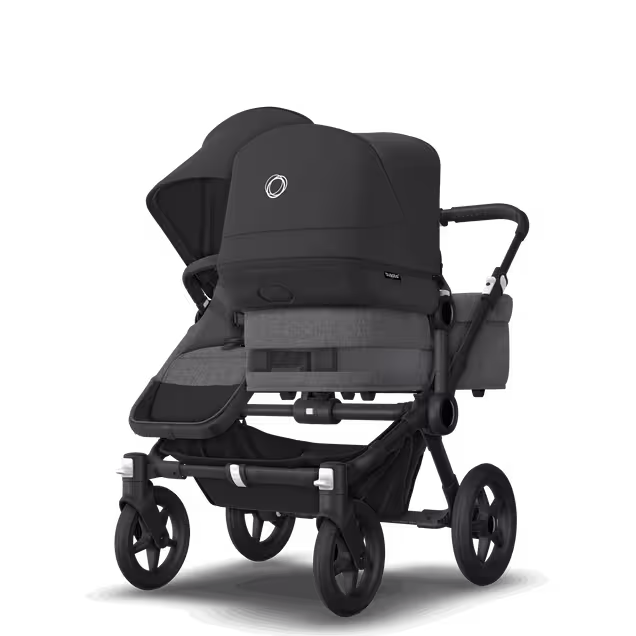 Bugaboo Donkey 5 Duo double stroller black base, grey mélange fabrics, midnight black sun canopy - Main Image Slide 3 of 11