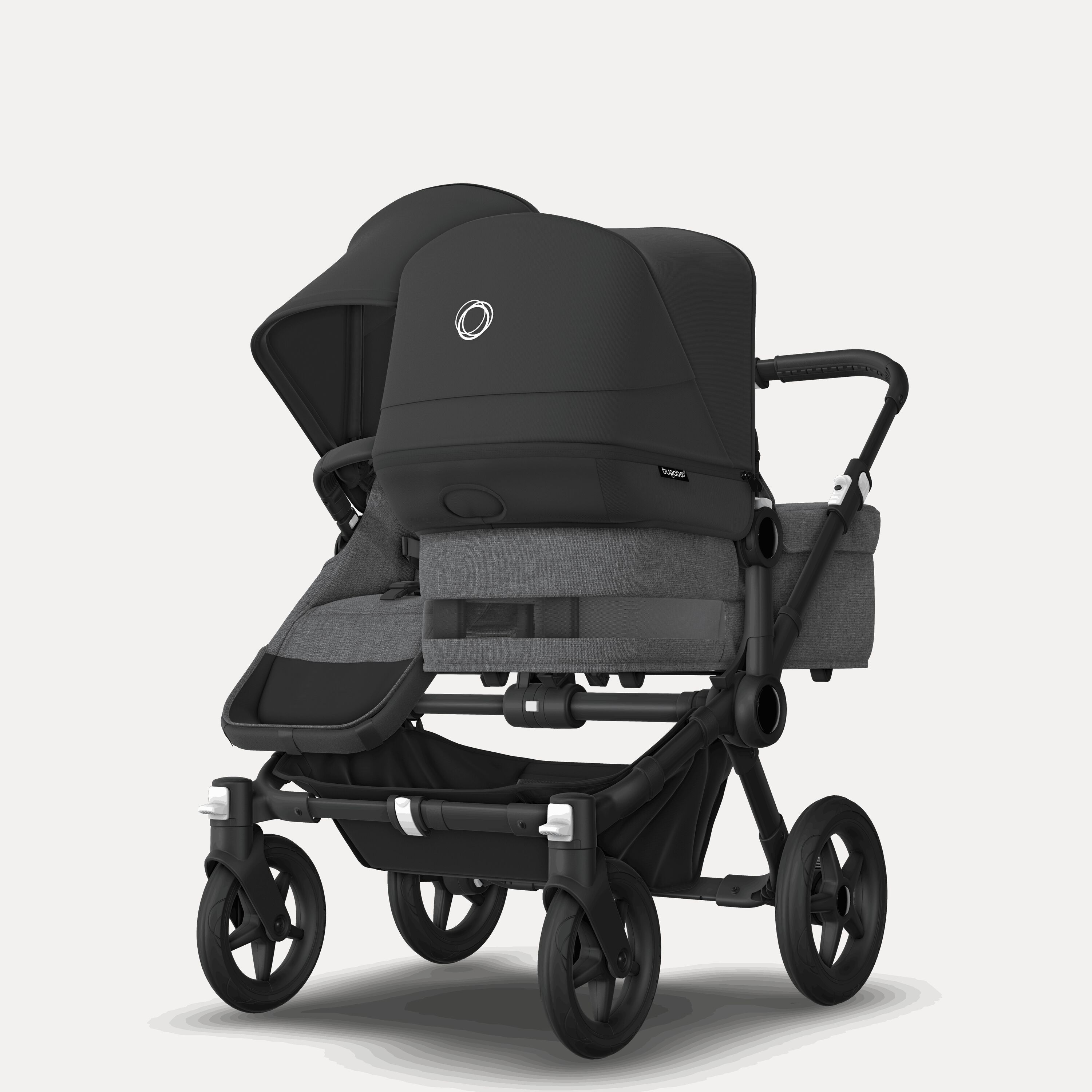 Bugaboo Donkey 5 Duo double stroller black base, grey mélange fabrics, midnight black sun canopy - Main Modal Image Slide 3 of 11
