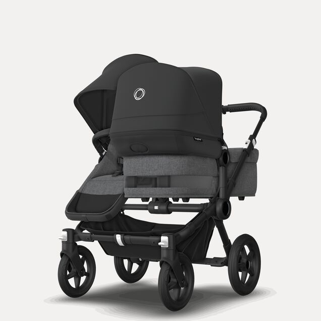 Bugaboo Donkey 5 Duo double stroller black base, grey mélange fabrics, midnight black sun canopy - Main Image Slide 3 of 11