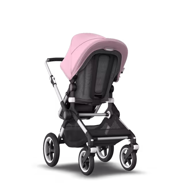 Bugaboo Fox 2 seat and carrycot pushchair soft pink sun canopy, grey melange fabrics, aluminium base - Main Image Slide 5 of 10