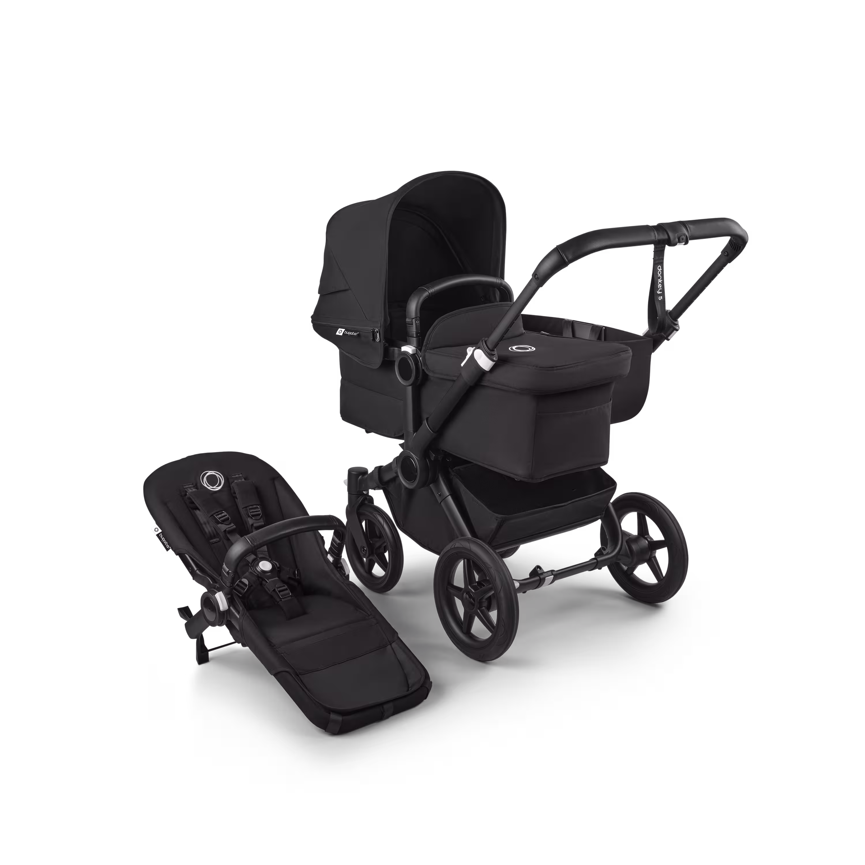 Refurbished Bugaboo Donkey 5 Mono bassinet and seat pushchair black base, midnight black fabrics, midnight black canopy - Main Modal Image Slide 1 of 1
